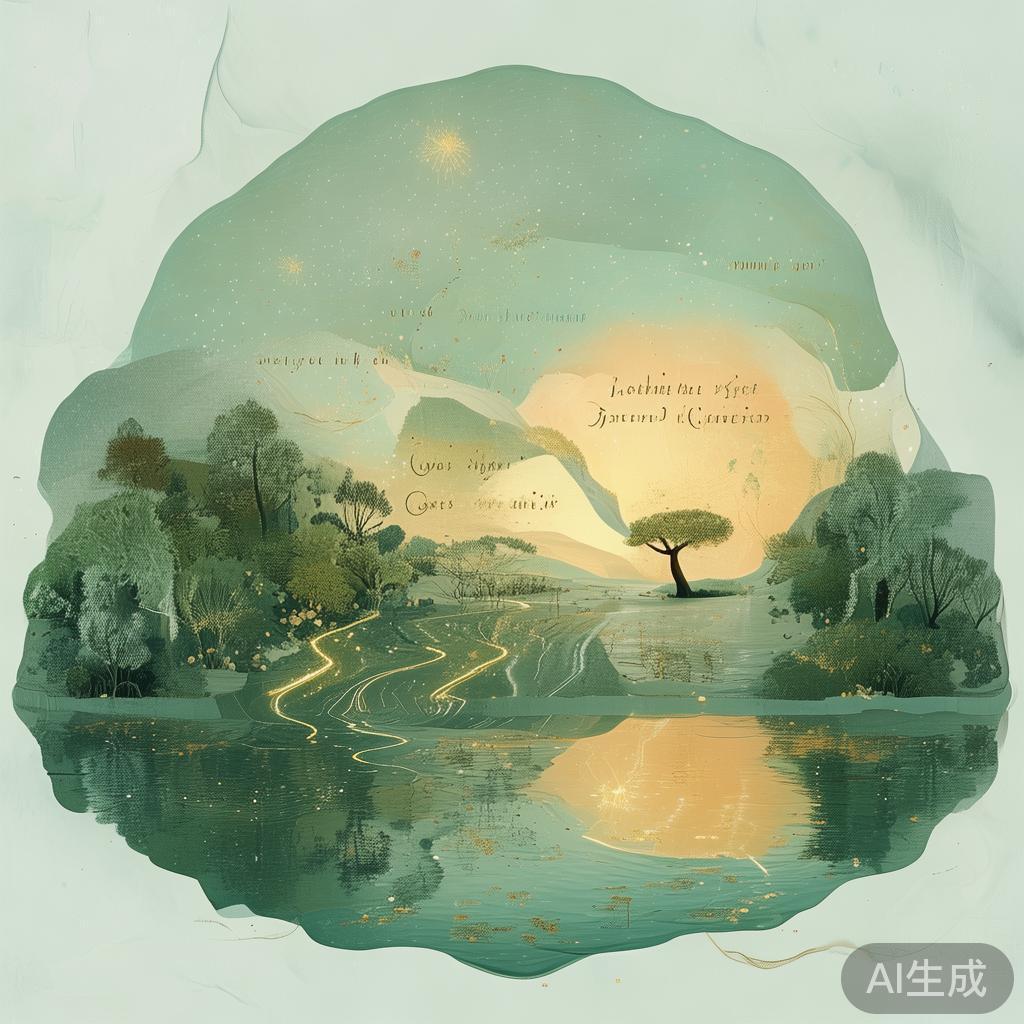 一个人广阔宁静的精神景观,内有发光小径、智慧路标和清泉。