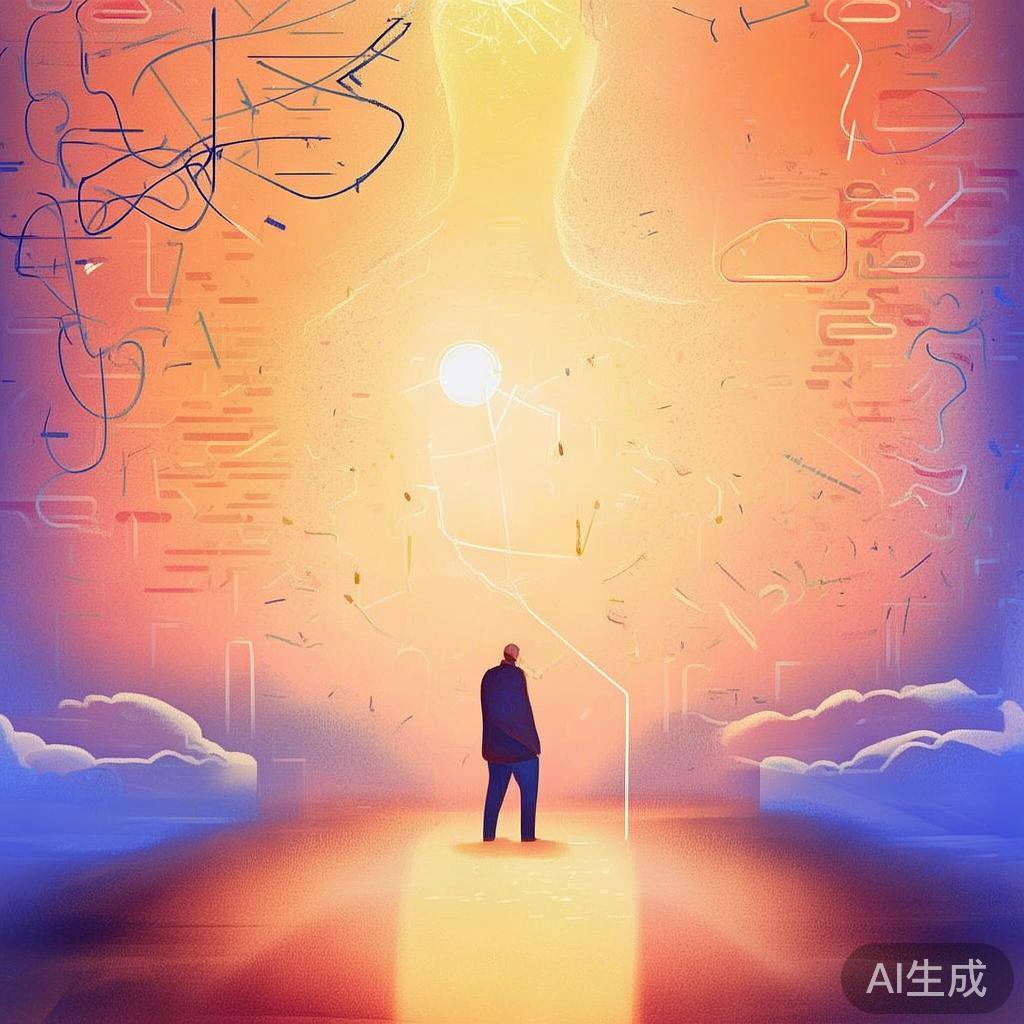 一个人站在岔路口,选择回归本质的简洁路径。