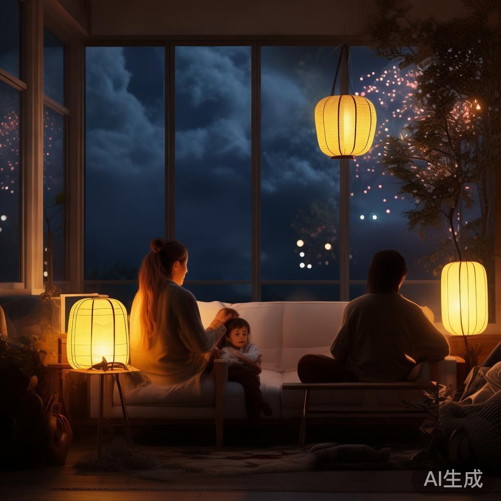 展示全家人守岁时温馨共处、凝视时间更迭的场景