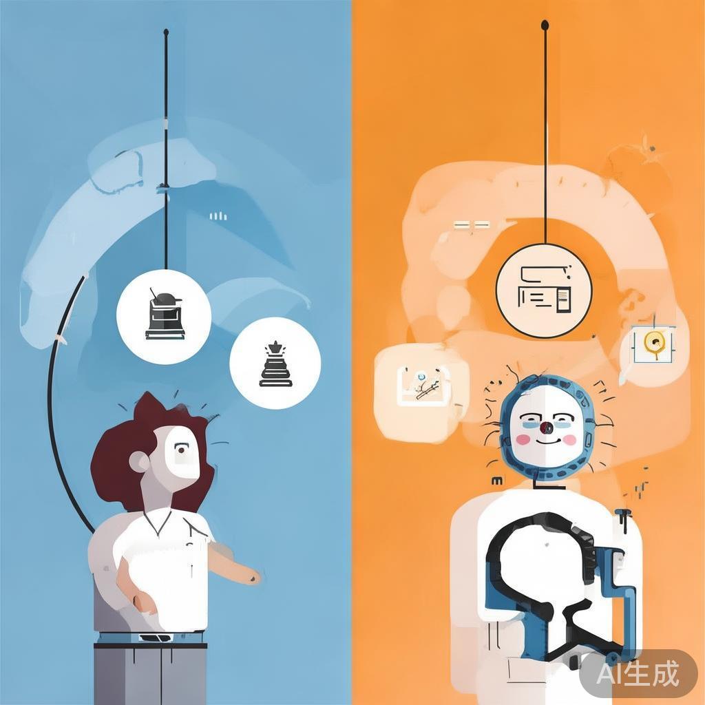 AI从偏科天才进化为通识伙伴的对比插画