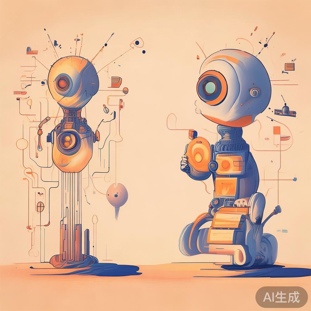 AI从偏科天才进化为通识伙伴的对比插画