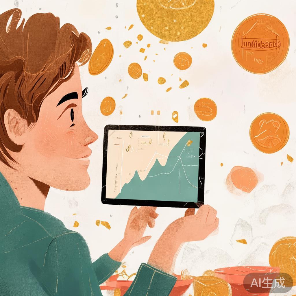 一个人看着设备上的学习曲线图,正接收从错误中转化而来的“数据硬币”。