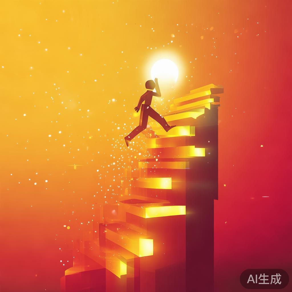攀登发光阶梯追求幸运的抽象画面