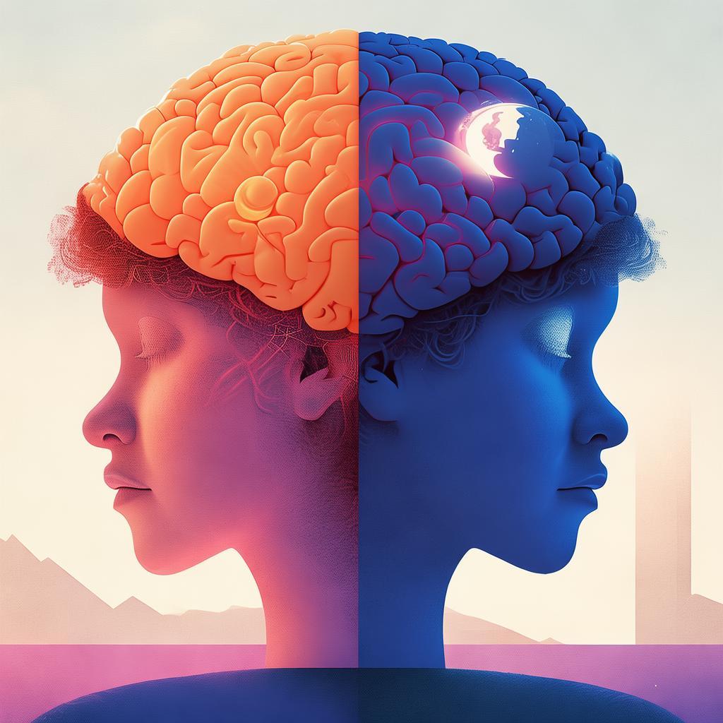 表现大脑在起床和睡前不同状态的对比插画