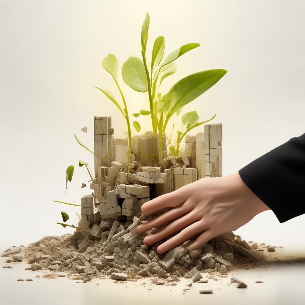 表现从错误废墟中生长出学习之苗的插画