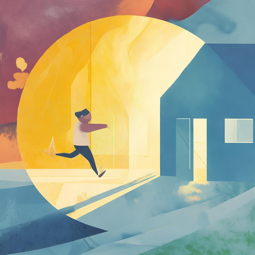 展示孩子探索世界时身后有安全基地支持的插画