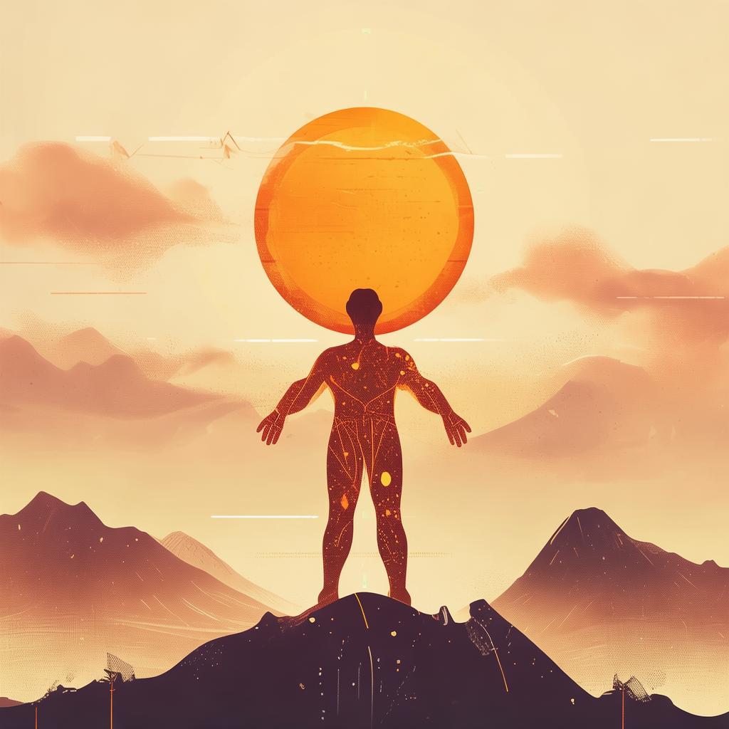 象征人定胜天的现代插画,展现人类力量